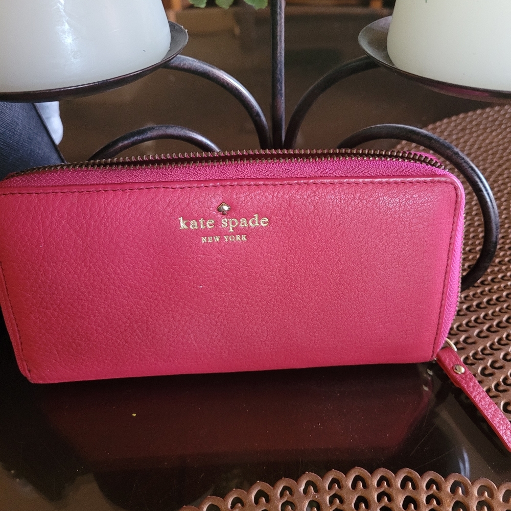 kate spade pink zip around leather wallet